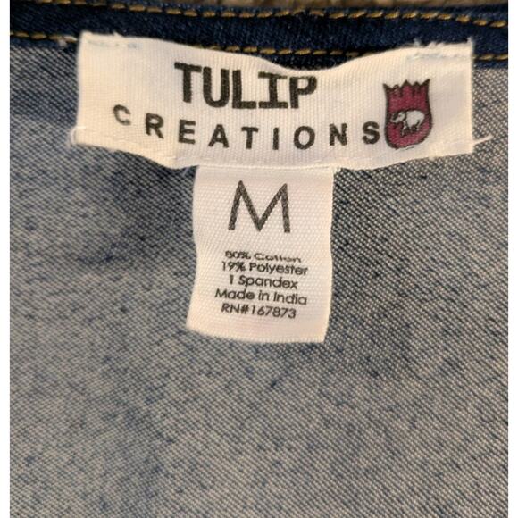 Tulip Creations Denim Tailored Vest Silver Buttons 70s Sz Medium Stretch Retro - Picture 2 of 5